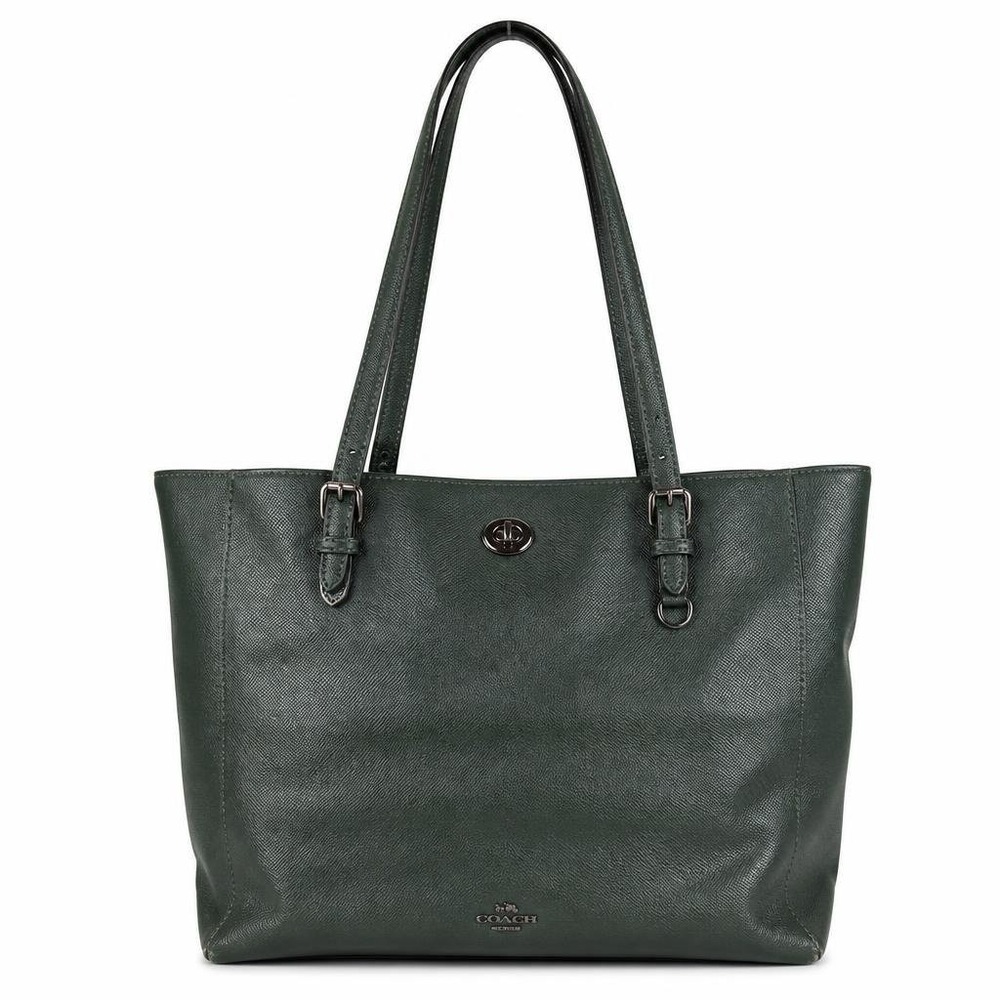 Coach Turnlock Tote Bag Saffiano Leather Green Minimalist Shoulder Purse Classic